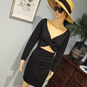 Dress the Population Black Long Sleeve Twist Cutout Dress